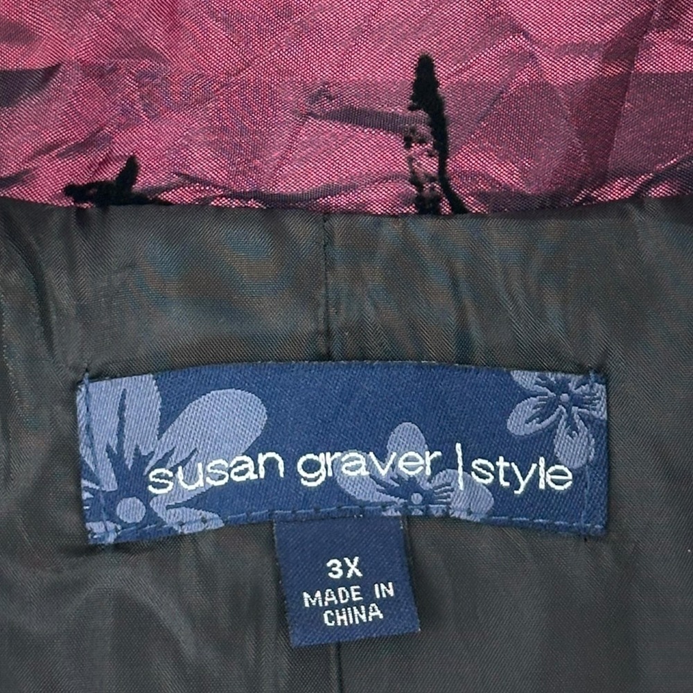 Susan Graver Jacket Womens 3X Purple Black Floral Crinkle Velvet Burnout Lined - Picture 5 of 7